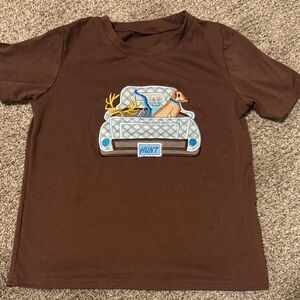 Embroidery Brown Kids Shirt with hunting deer 🦌 dog